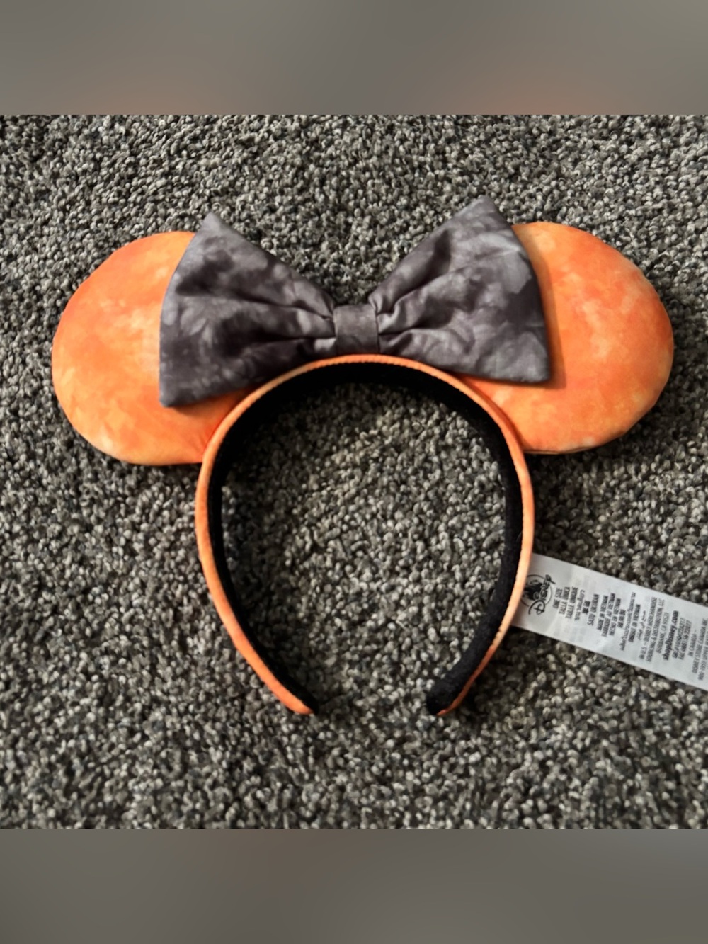 NWT Disney Minnie Orange Tie-Dyed Ears Headband w/Grayish Bow Tie